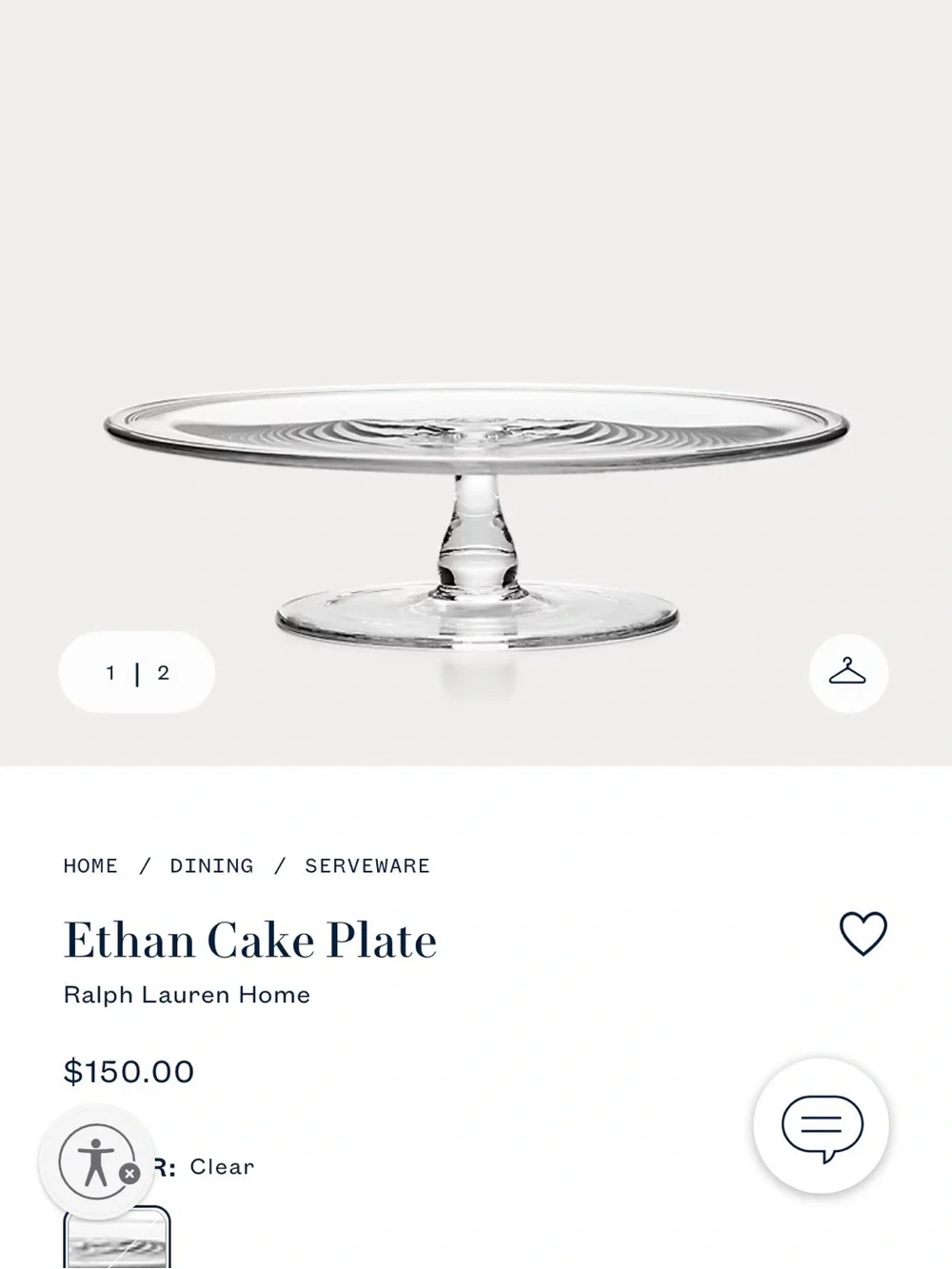 Ralph Lauren Home Clear Glass Pedestal Cake Stand